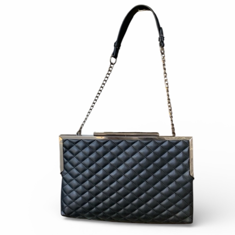 NEWLOOK Black Quilted Faux Leather Medium Shoulder Bag Clutch Purse LIKE NEW